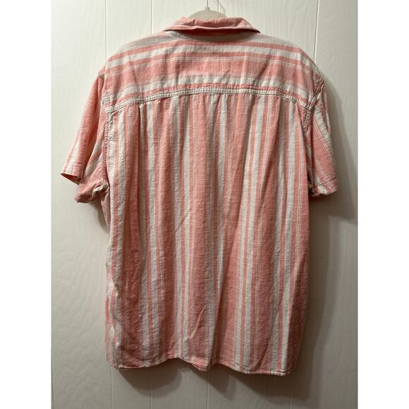 American Eagle XXL Men’s Beach/Paradise  Peach Striped Cotton Short Sleeve Shirt - Picture 5 of 7